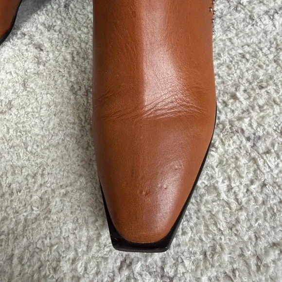 Sol Sana Cognac Leather Pointed Chelsea Booties with Studs - Picture 5 of 9
